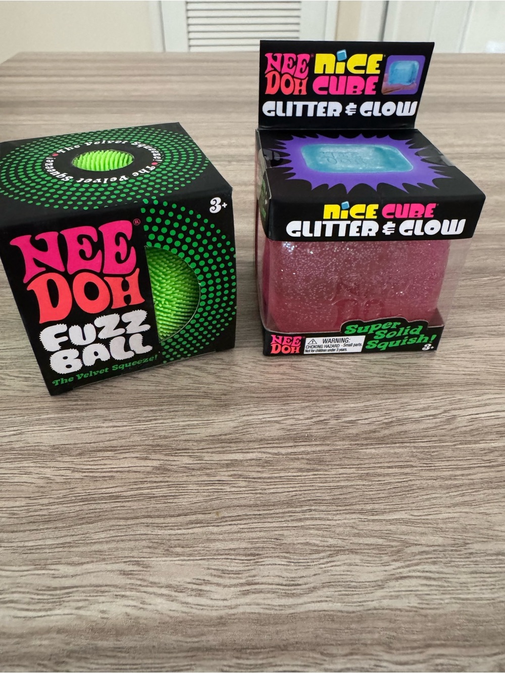 Nee Doh Nice Cube Glitter & Glow / Nee Doh Fuzz Ball. Set of 2. NEW